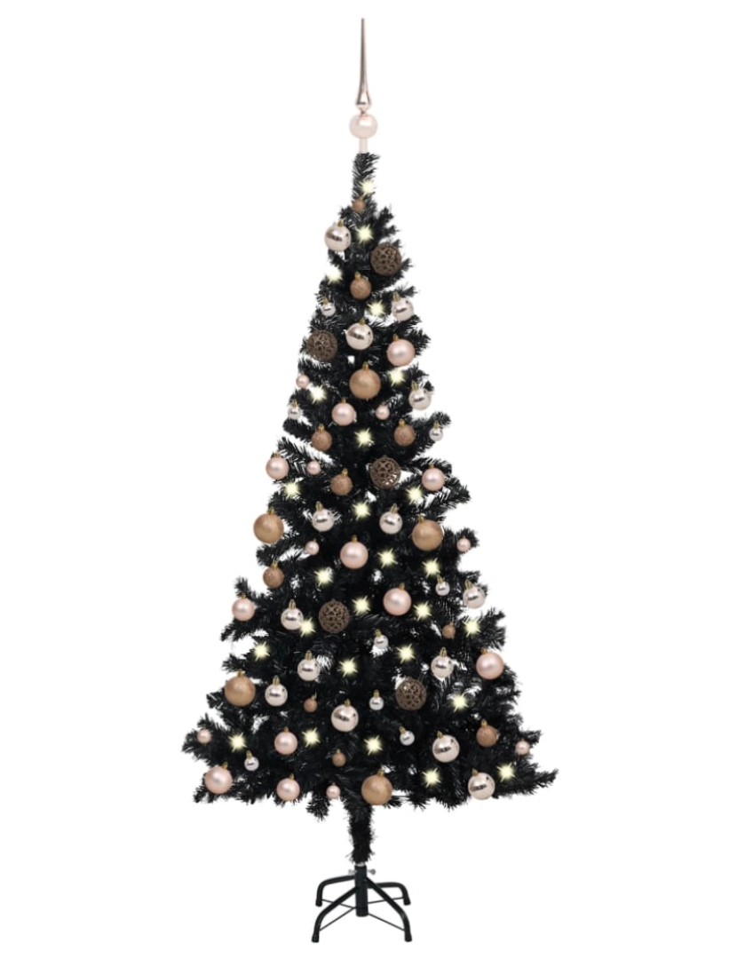 imagem de vidaXL Árvore Natal artificial pré-iluminada c/ bolas PVC preto1