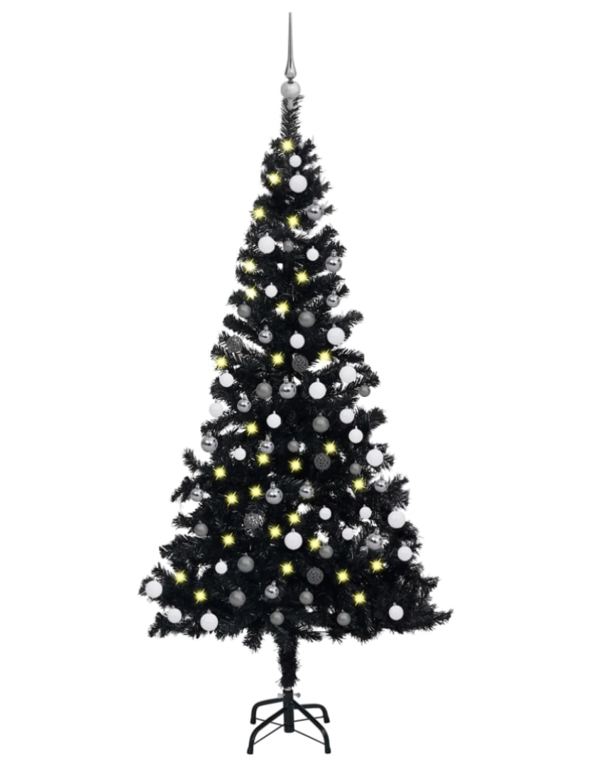 imagem de vidaXL Árvore Natal artificial pré-iluminada c/ bolas PVC preto1