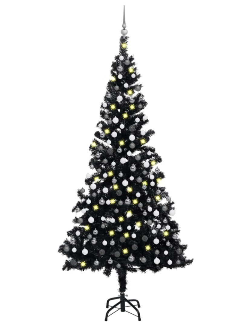 imagem de vidaXL Árvore Natal artificial pré-iluminada c/ bolas PVC preto1