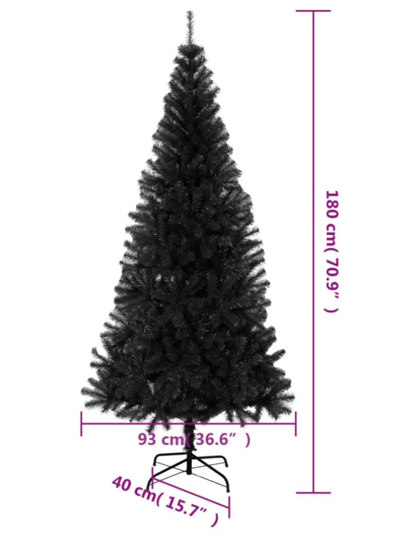 imagem de vidaXL Árvore de Natal artificial com suporte 180 cm PVC preto7