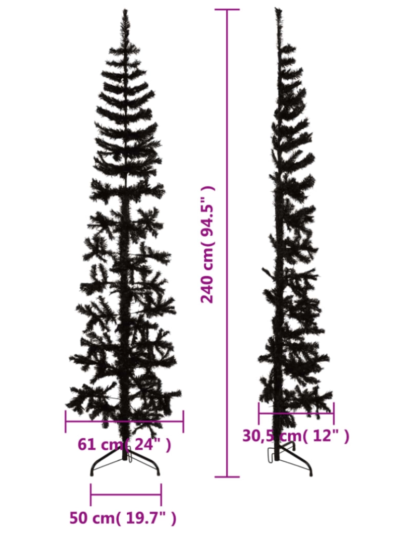 imagem de vidaXL Meia árvore de Natal fina com suporte 240 cm preto9