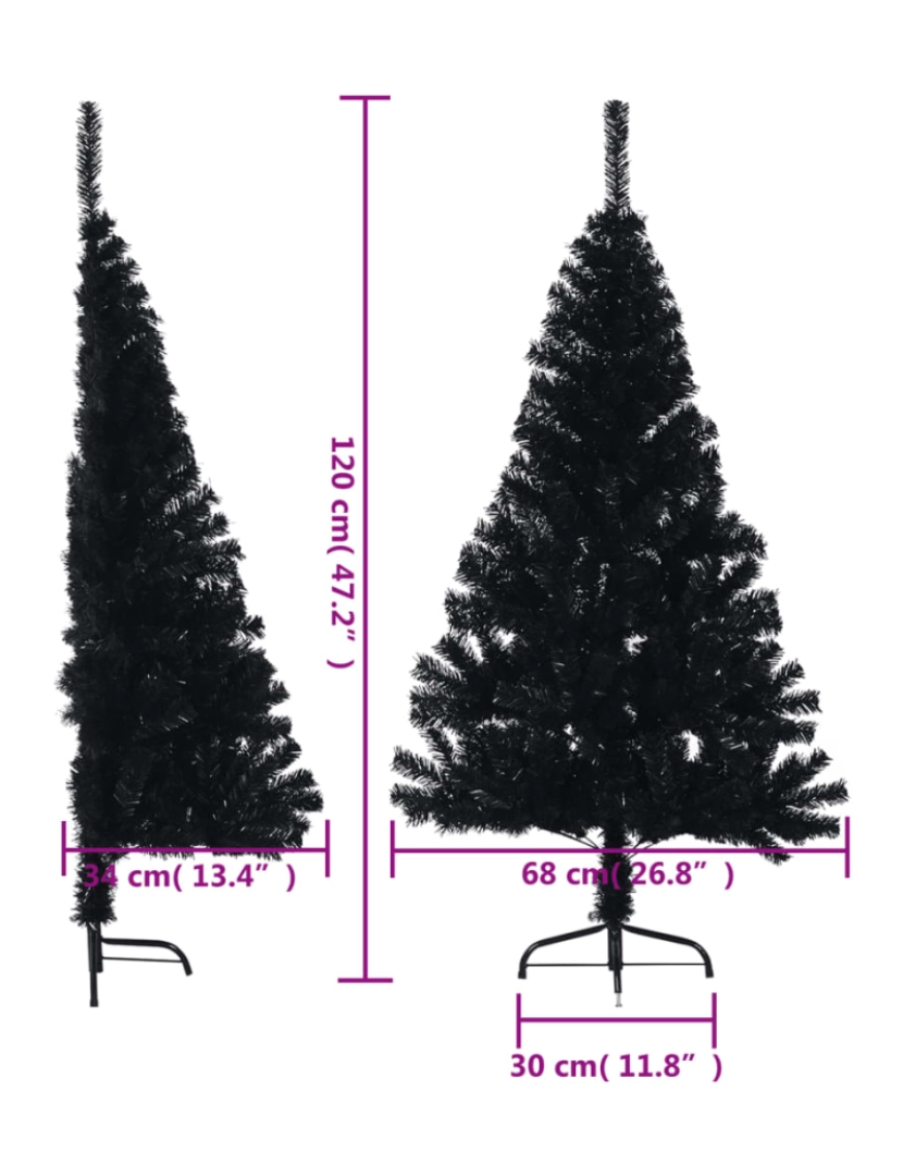 imagem de vidaXL Meia árvore de Natal artificial com suporte 120 cm PVC preto10