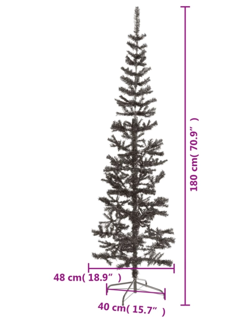 imagem de vidaXL Árvore de Natal fina 180 cm preto8