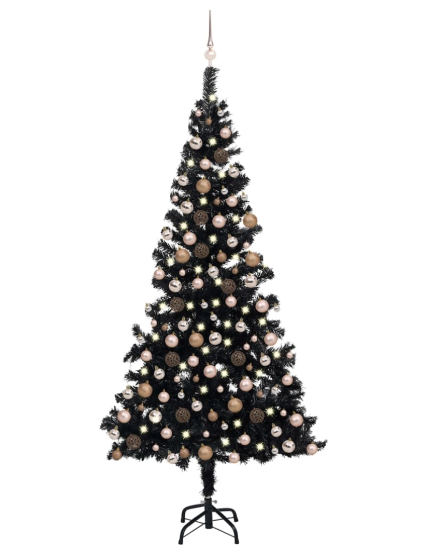 imagem de vidaXL Árvore Natal artificial pré-iluminada c/ bolas PVC preto1