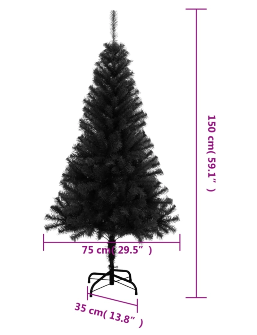 imagem de vidaXL Árvore de Natal artificial com suporte 150 cm PVC preto7