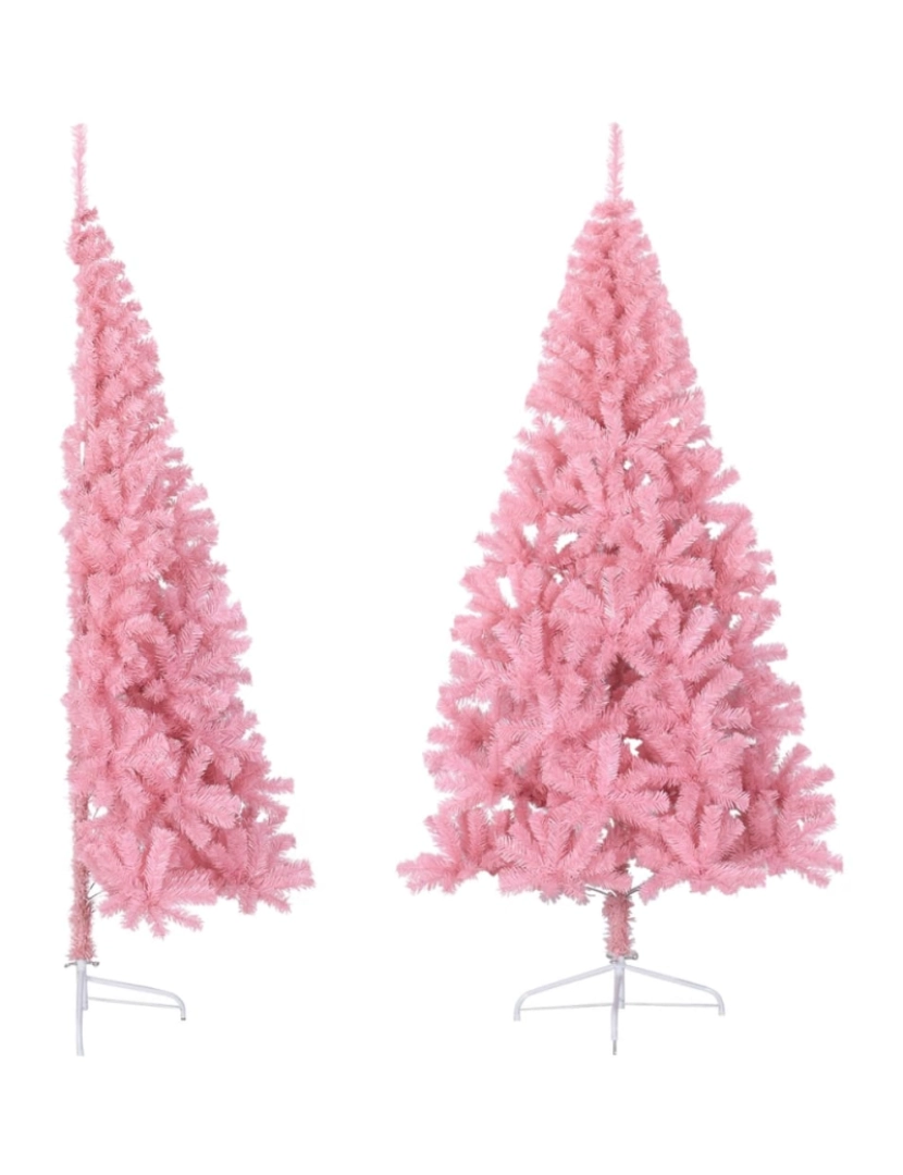 imagem de vidaXL Meia árvore de Natal artificial com suporte 210 cm PVC rosa1