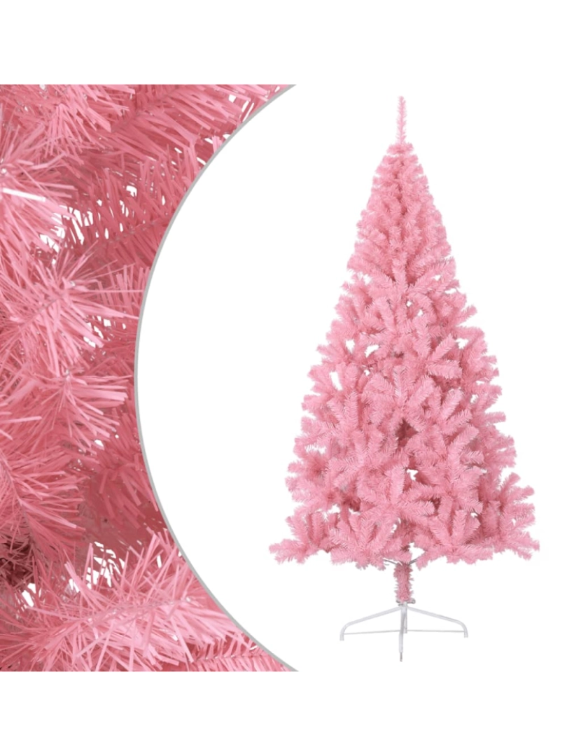 imagem de vidaXL Meia árvore de Natal artificial com suporte 210 cm PVC rosa3