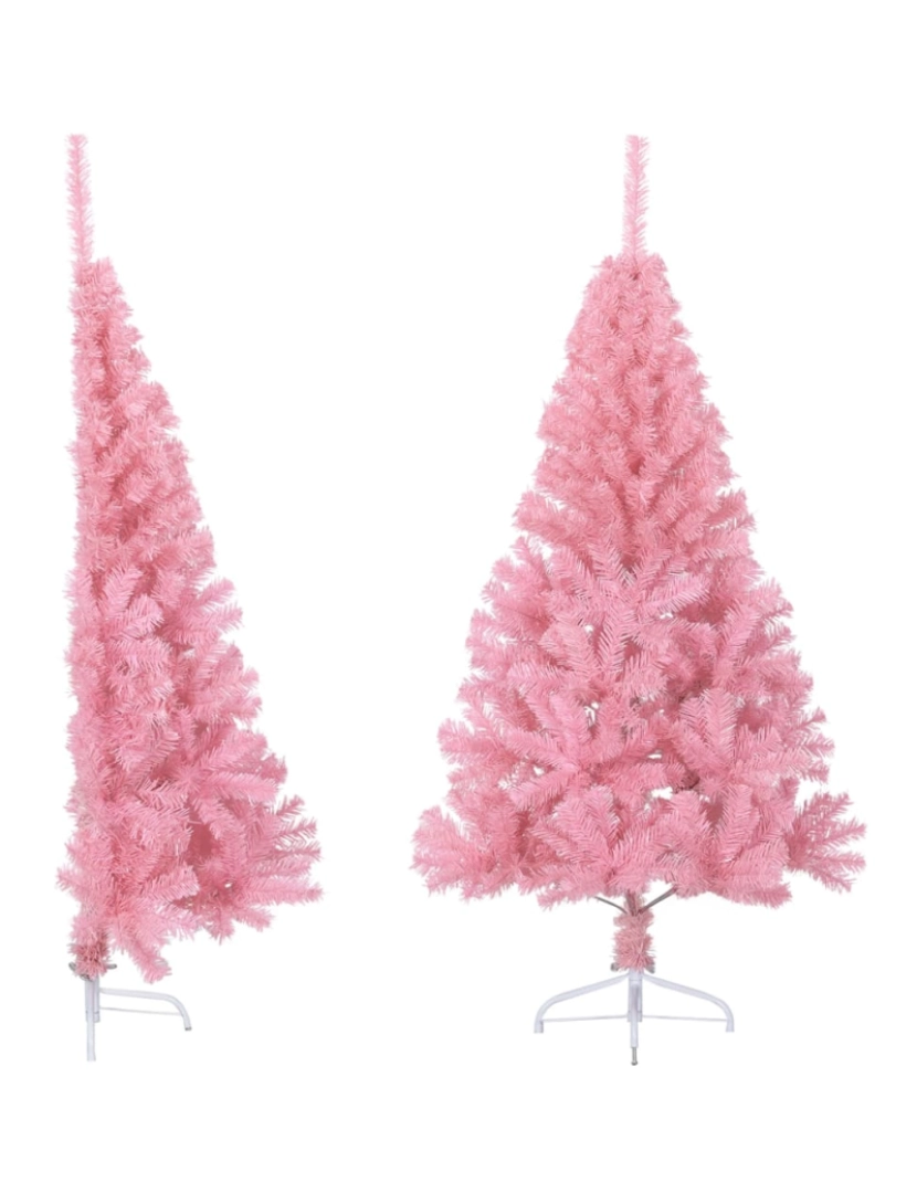 imagem de vidaXL Meia árvore de Natal artificial com suporte 150 cm PVC rosa1