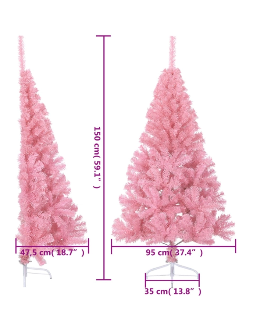 imagem de vidaXL Meia árvore de Natal artificial com suporte 150 cm PVC rosa10