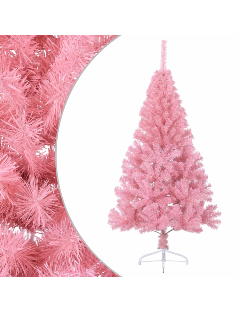 imagem de vidaXL Meia árvore de Natal artificial com suporte 150 cm PVC rosa3