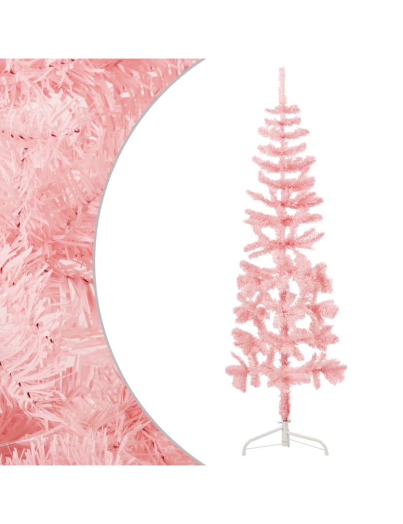 imagem de vidaXL Meia árvore de Natal fina com suporte 120 cm rosa1