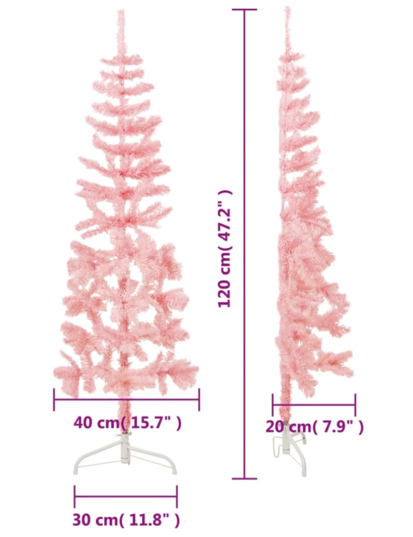 imagem de vidaXL Meia árvore de Natal fina com suporte 120 cm rosa10