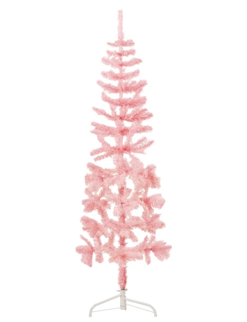 imagem de vidaXL Meia árvore de Natal fina com suporte 120 cm rosa4