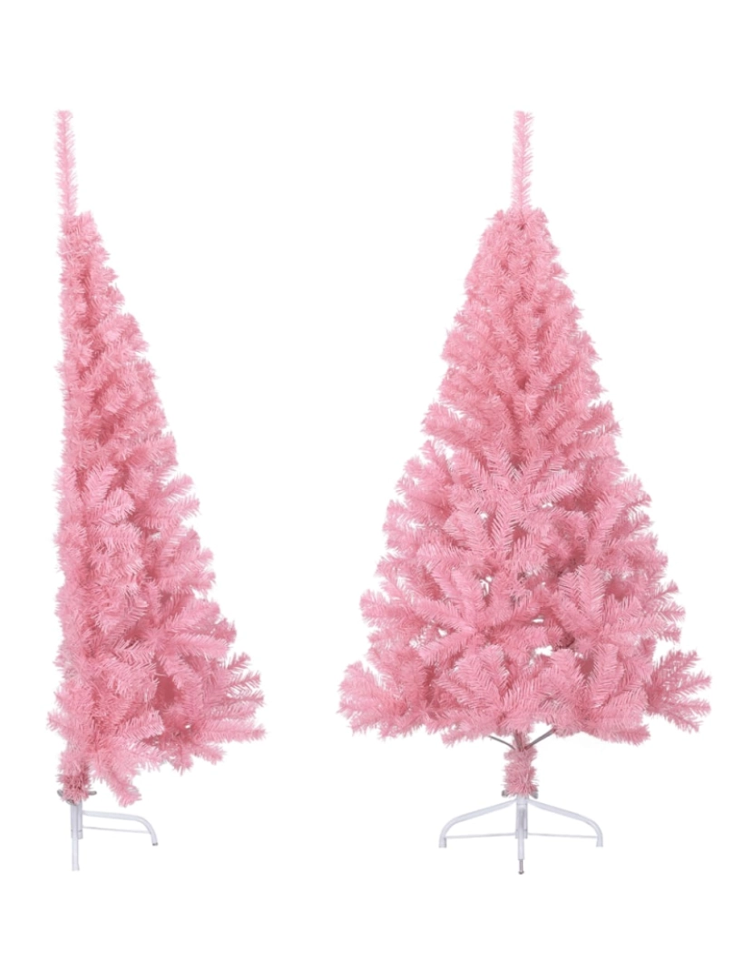 imagem de vidaXL Meia árvore de Natal artificial com suporte 120 cm PVC rosa1