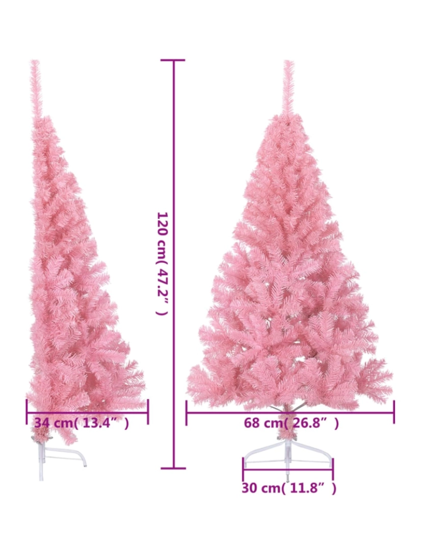 imagem de vidaXL Meia árvore de Natal artificial com suporte 120 cm PVC rosa10