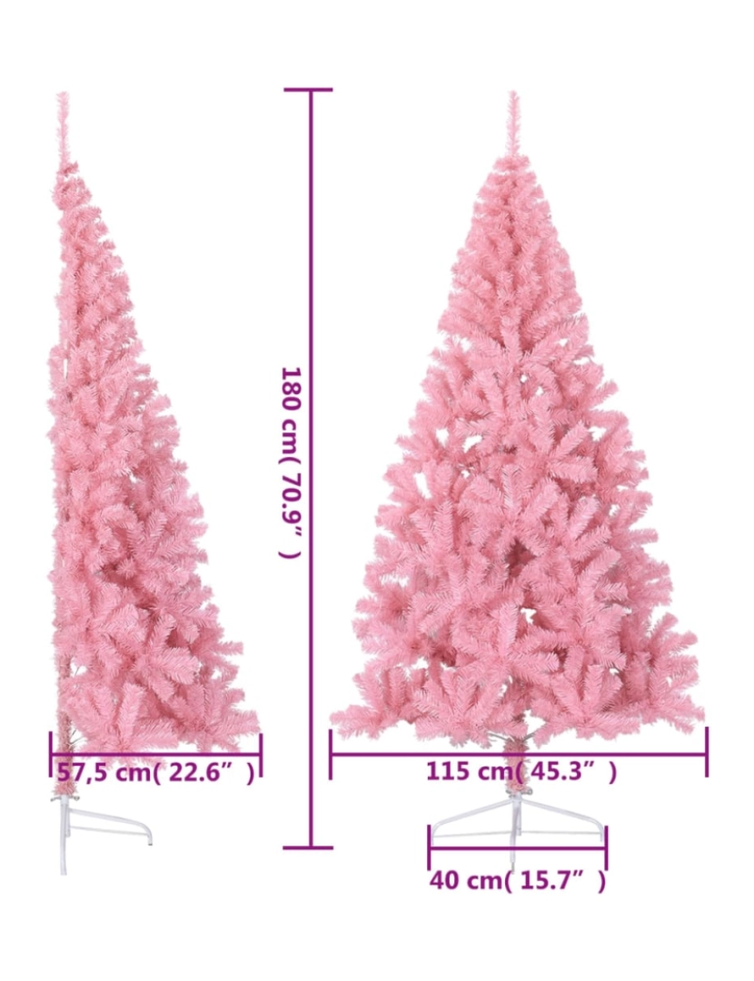 imagem de vidaXL Meia árvore de Natal artificial com suporte 180 cm PVC rosa10