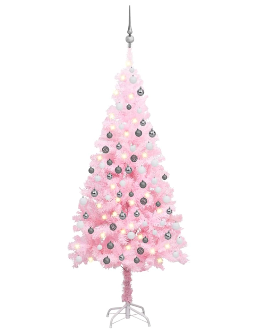 imagem de vidaXL Árvore Natal artificial pré-iluminada c/ bolas PVC rosa2