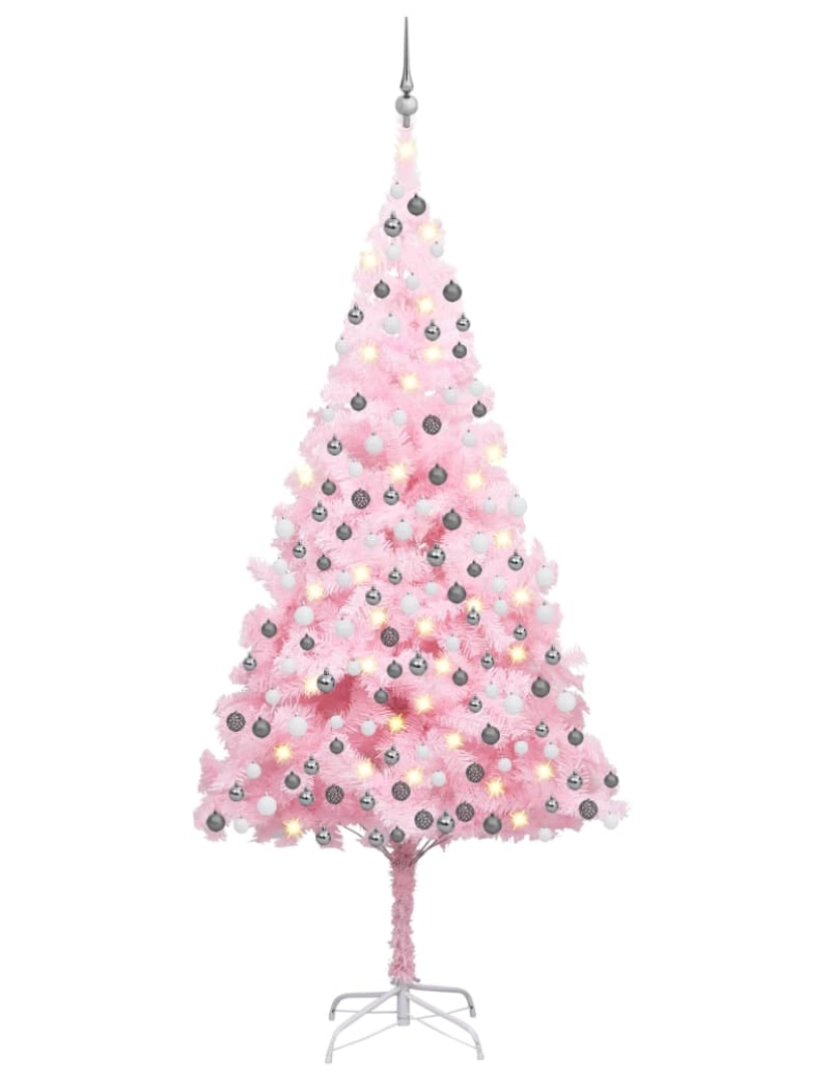 imagem de vidaXL Árvore Natal artificial pré-iluminada c/ bolas PVC rosa2