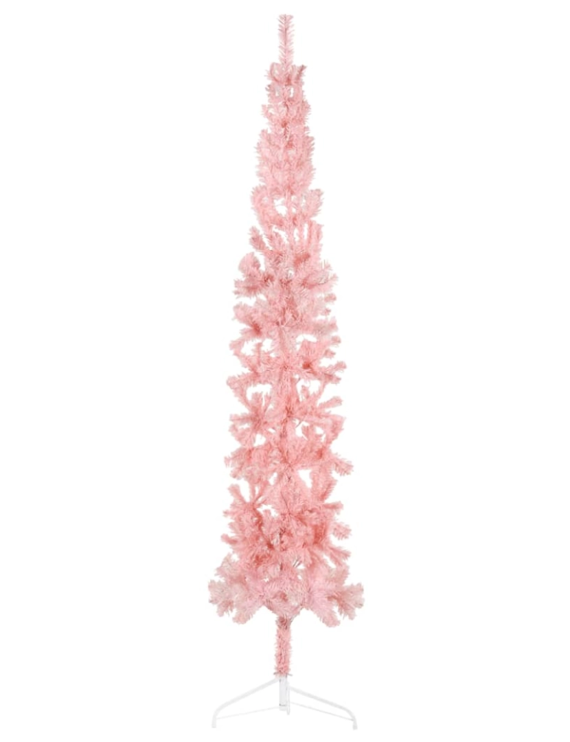 imagem de vidaXL Meia árvore de Natal fina com suporte 210 cm rosa1