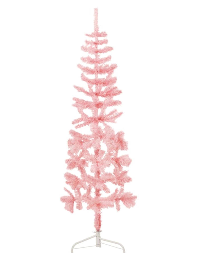 imagem de vidaXL Meia árvore de Natal fina com suporte 150 cm rosa3