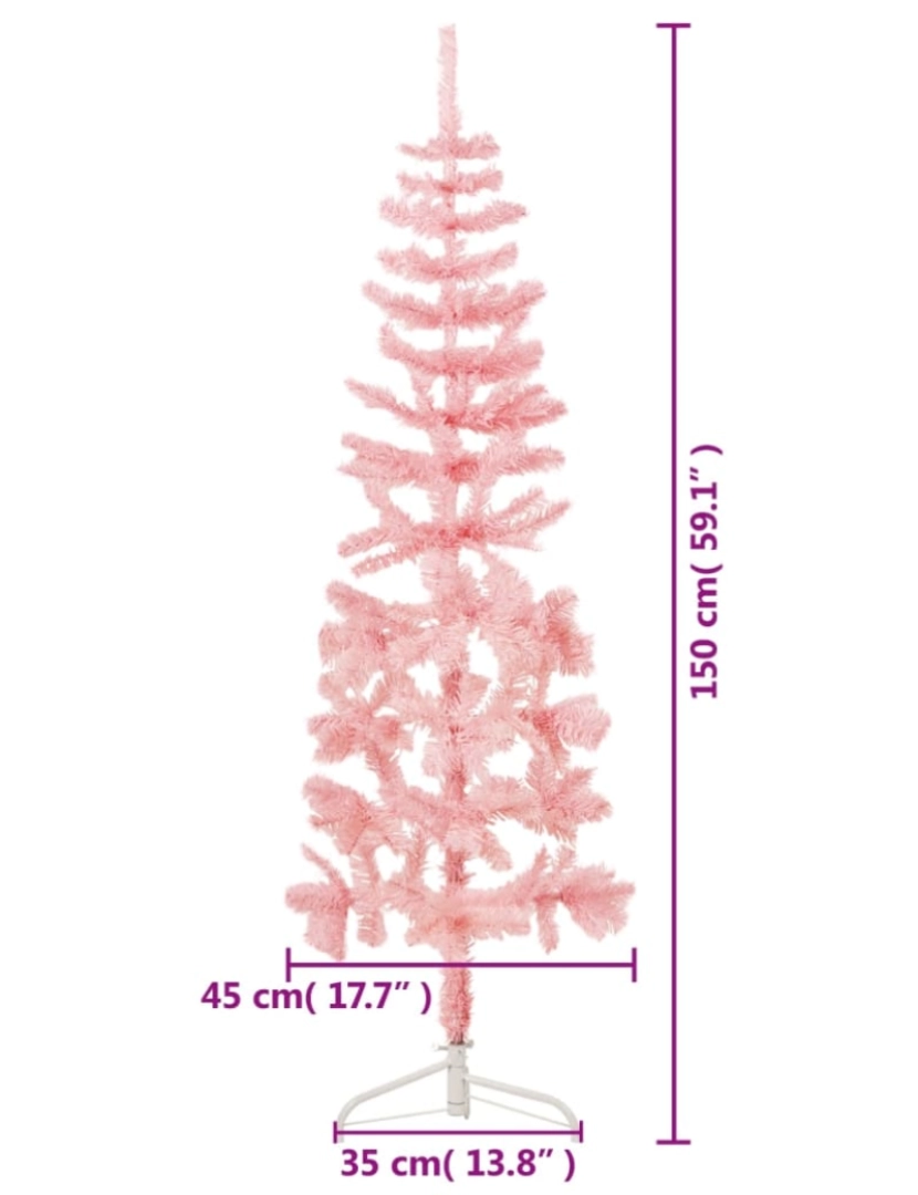 imagem de vidaXL Meia árvore de Natal fina com suporte 150 cm rosa9