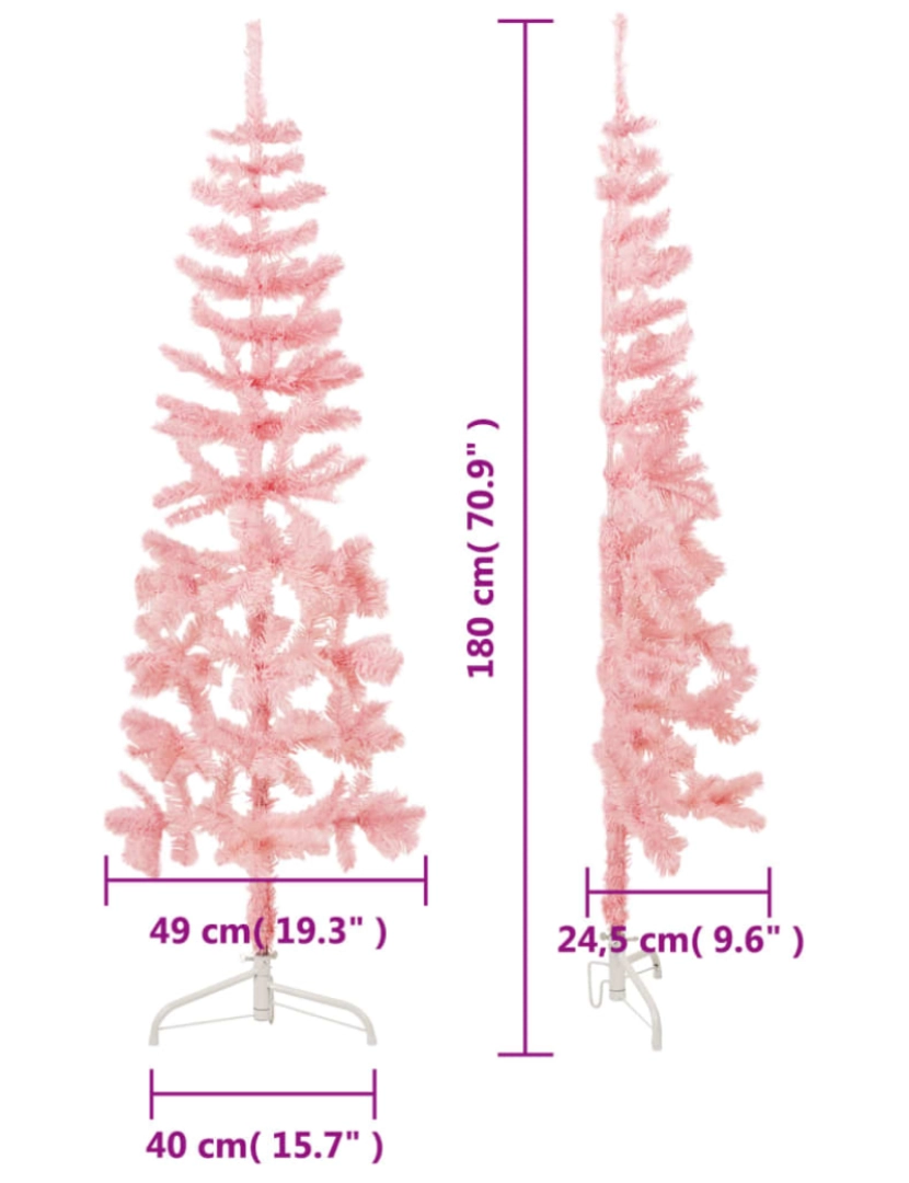 imagem de vidaXL Meia árvore de Natal fina com suporte 180 cm rosa10