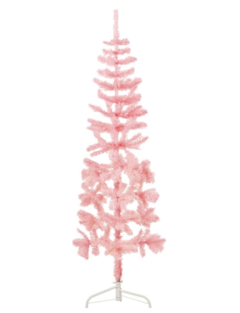 imagem de vidaXL Meia árvore de Natal fina com suporte 180 cm rosa4