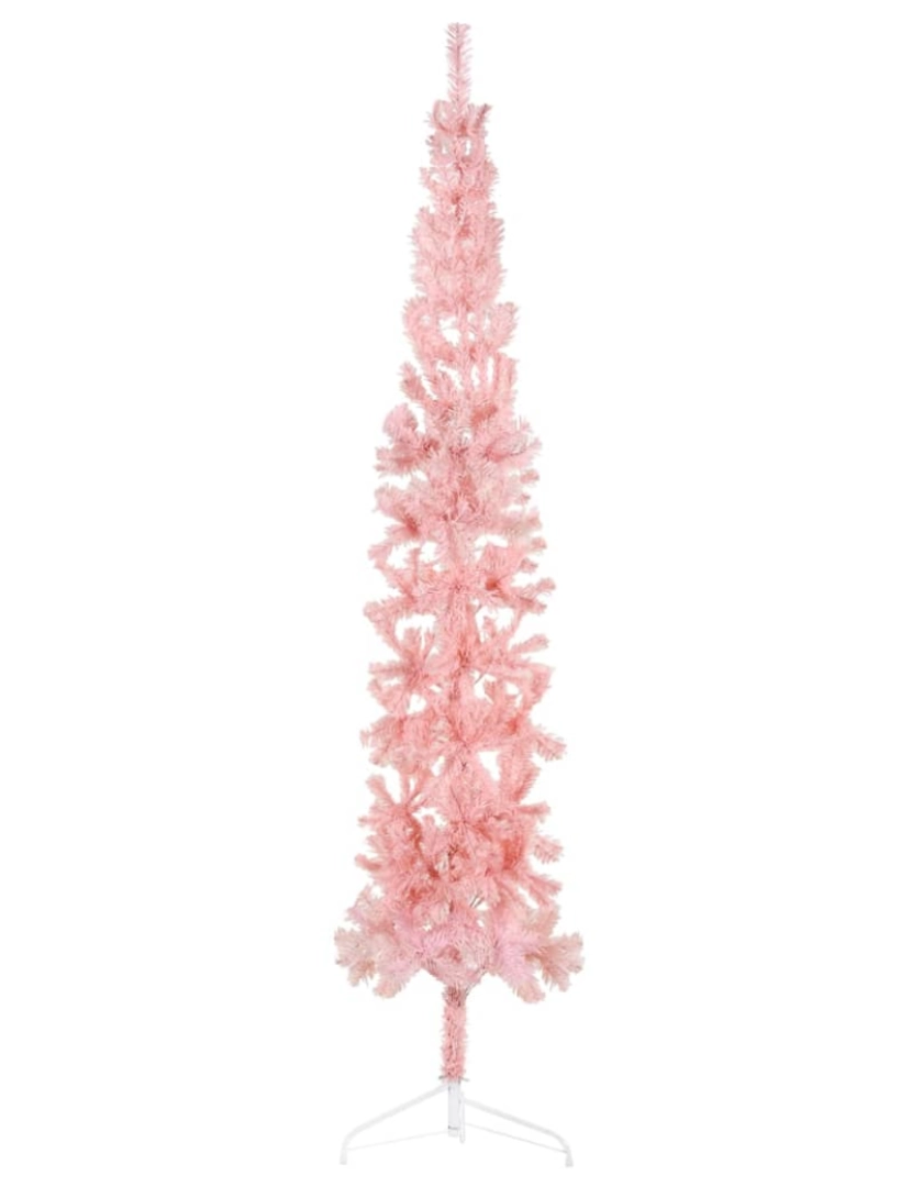 imagem de vidaXL Meia árvore de Natal fina com suporte 240 cm rosa4