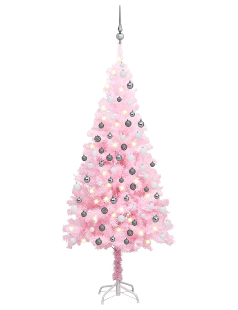 imagem de vidaXL Árvore Natal artificial pré-iluminada c/ bolas PVC rosa2