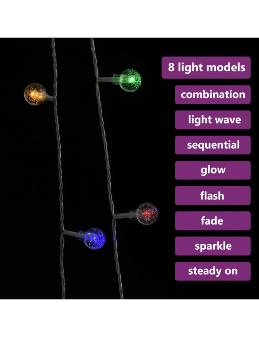 imagem de vidaXL Cordão de luzes em globo 20 m 200 LED 8 funções colorido6