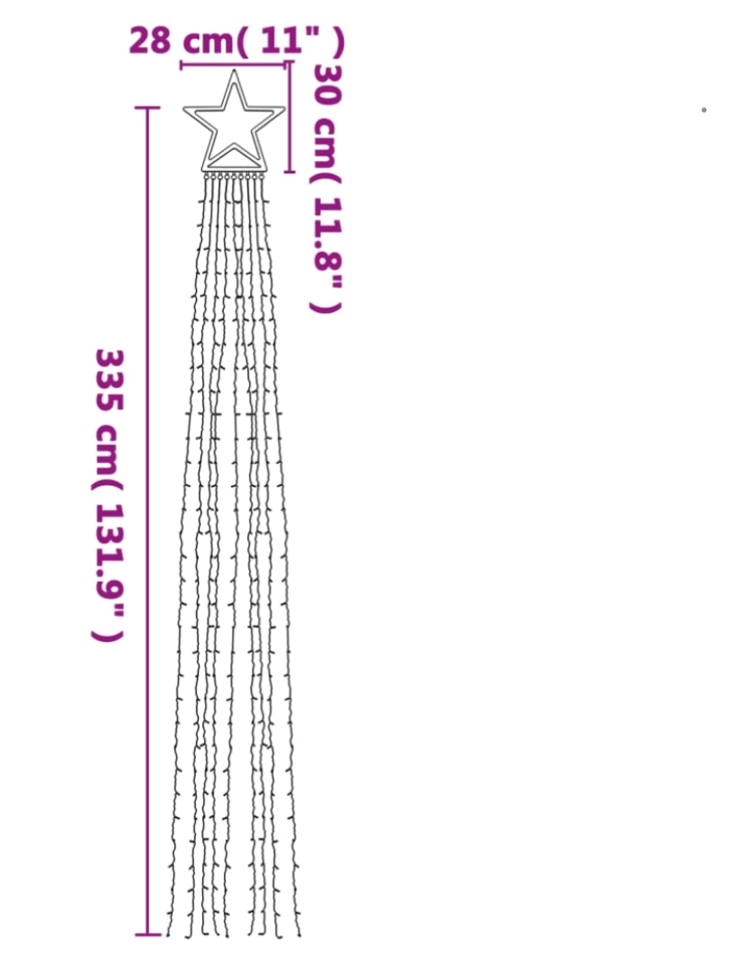 imagem de vidaXL Iluminação p/ árvore de Natal 320 luzes LED 375cm branco quente11