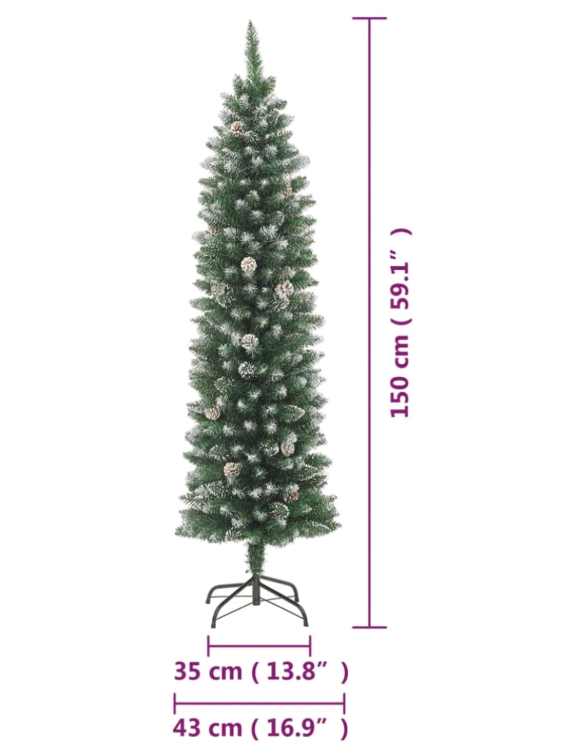 imagem de vidaXL Árvore de Natal artificial fina com suporte PVC 150 cm9