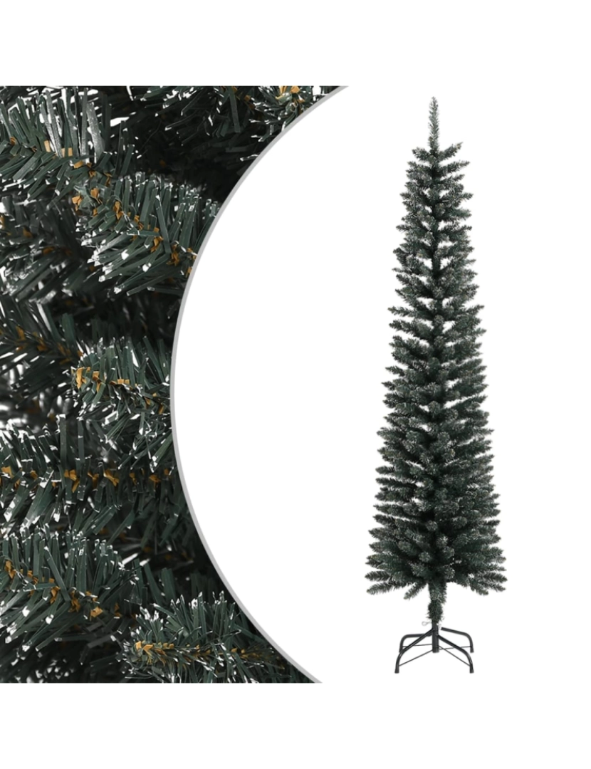 imagem de vidaXL Árvore de Natal artificial fina com suporte 210 cm PVC verde2