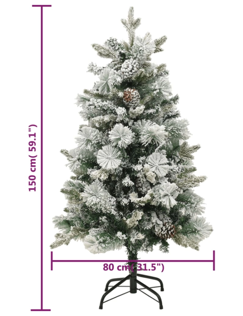 imagem de vidaXL Árvore de Natal pré-iluminada c/ flocos neve e pinhas PVC/PE10