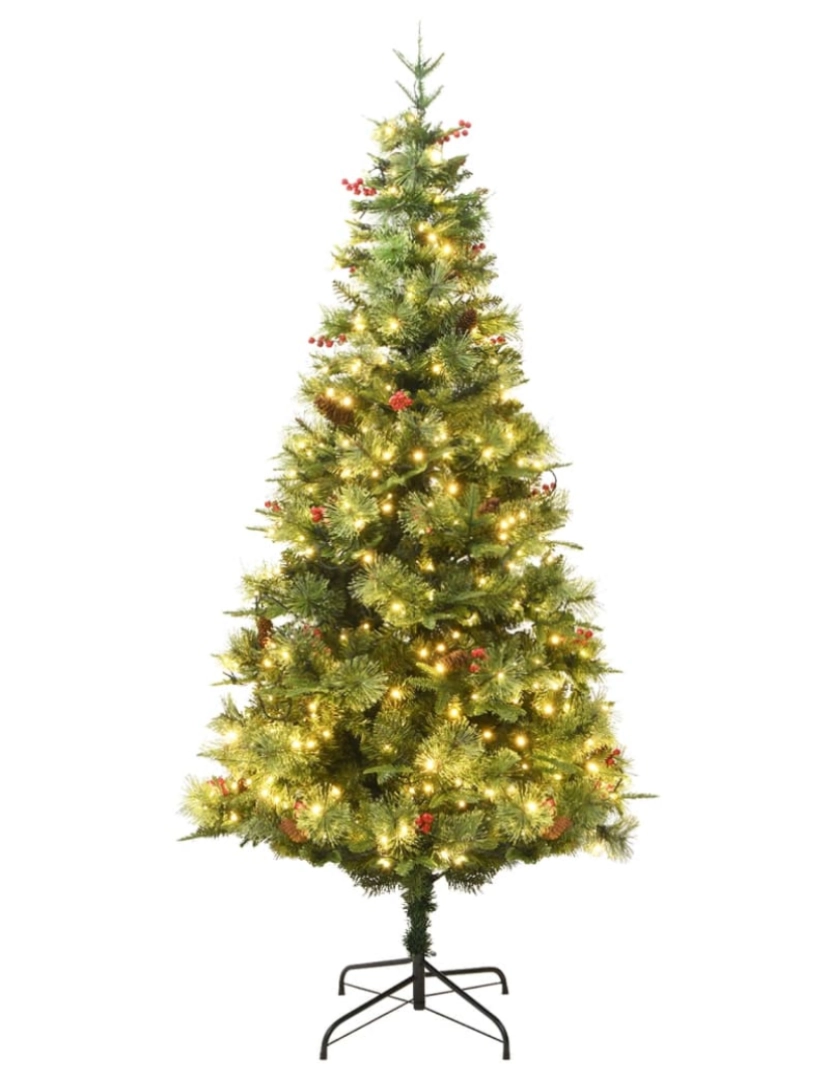 imagem de vidaXL Árvore de Natal com pinhas pré-iluminada 225 cm PVC e PE verde3