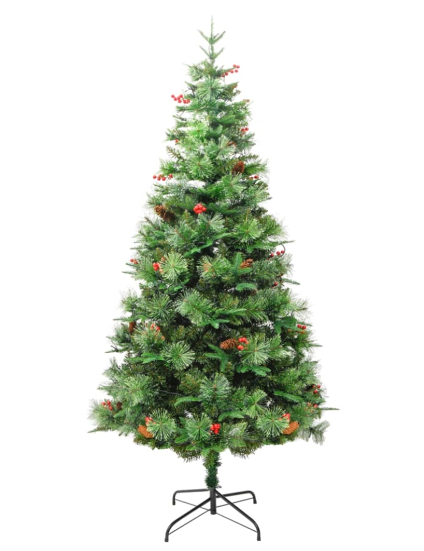 imagem de vidaXL Árvore de Natal com pinhas pré-iluminada 225 cm PVC e PE verde5