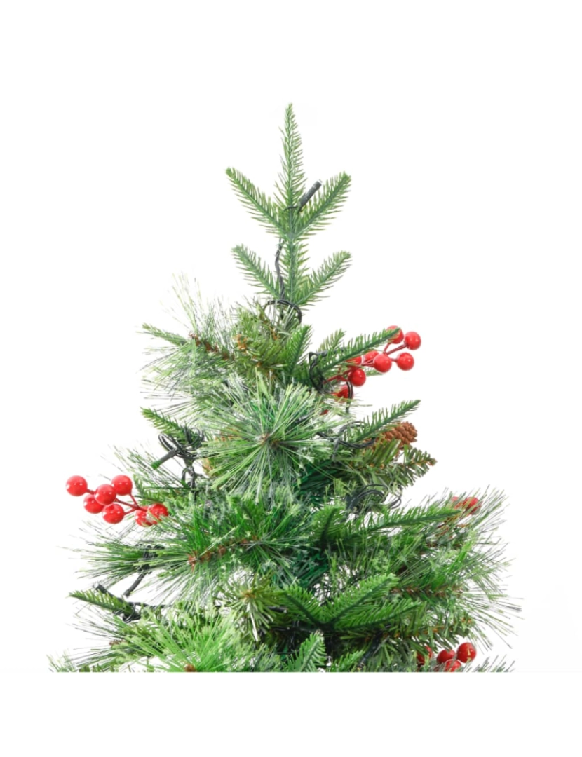 imagem de vidaXL Árvore de Natal com pinhas pré-iluminada 225 cm PVC e PE verde7