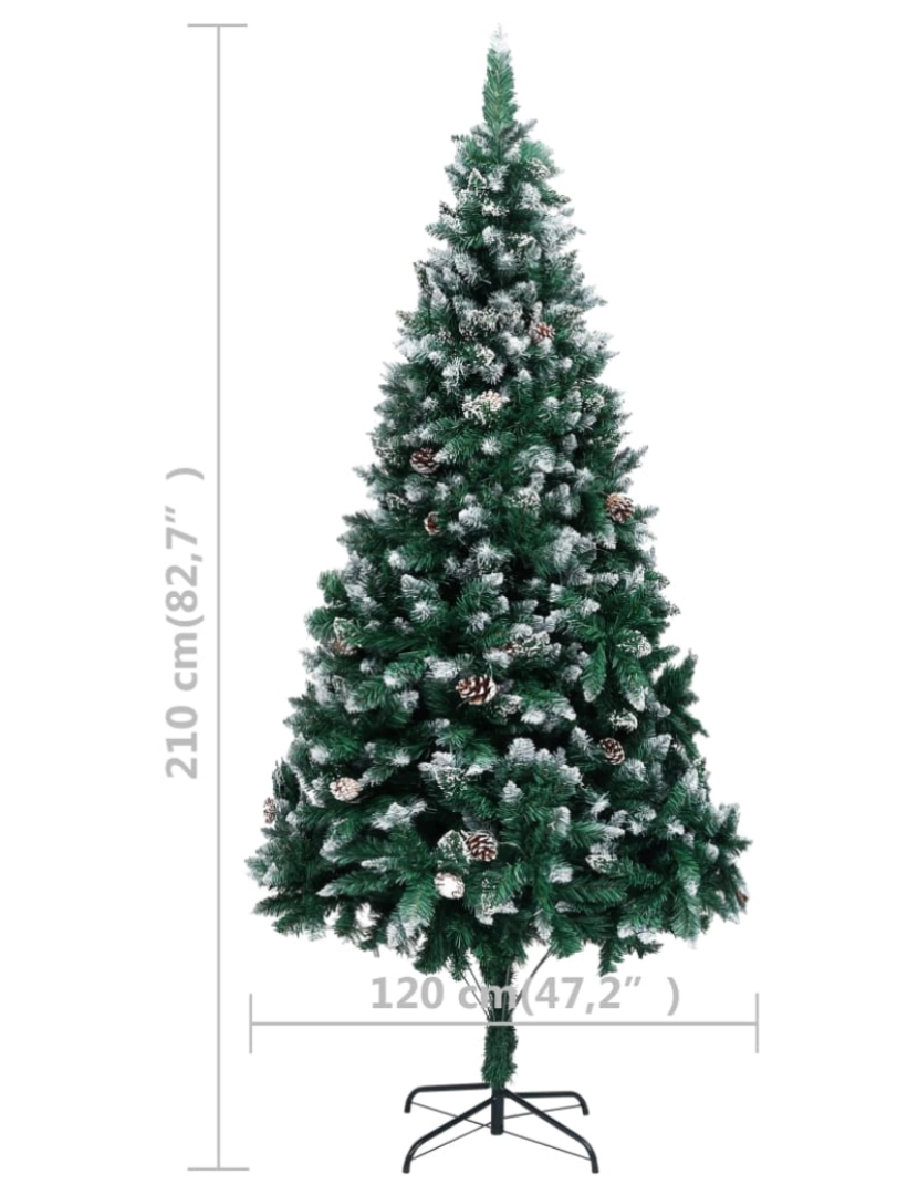 imagem de vidaXL Árvore Natal artificial pré-iluminada c/ bolas e pinhas 210 cm11