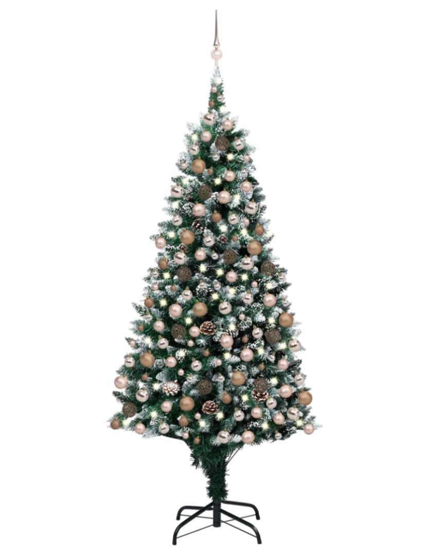 imagem de vidaXL Árvore Natal artificial pré-iluminada c/ bolas e pinhas 210 cm2