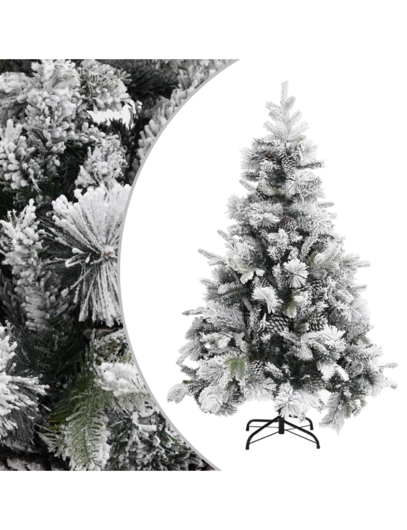 imagem de vidaXL Árvore de Natal c/ flocos de neve e pinhas 150 cm PVC e PE1