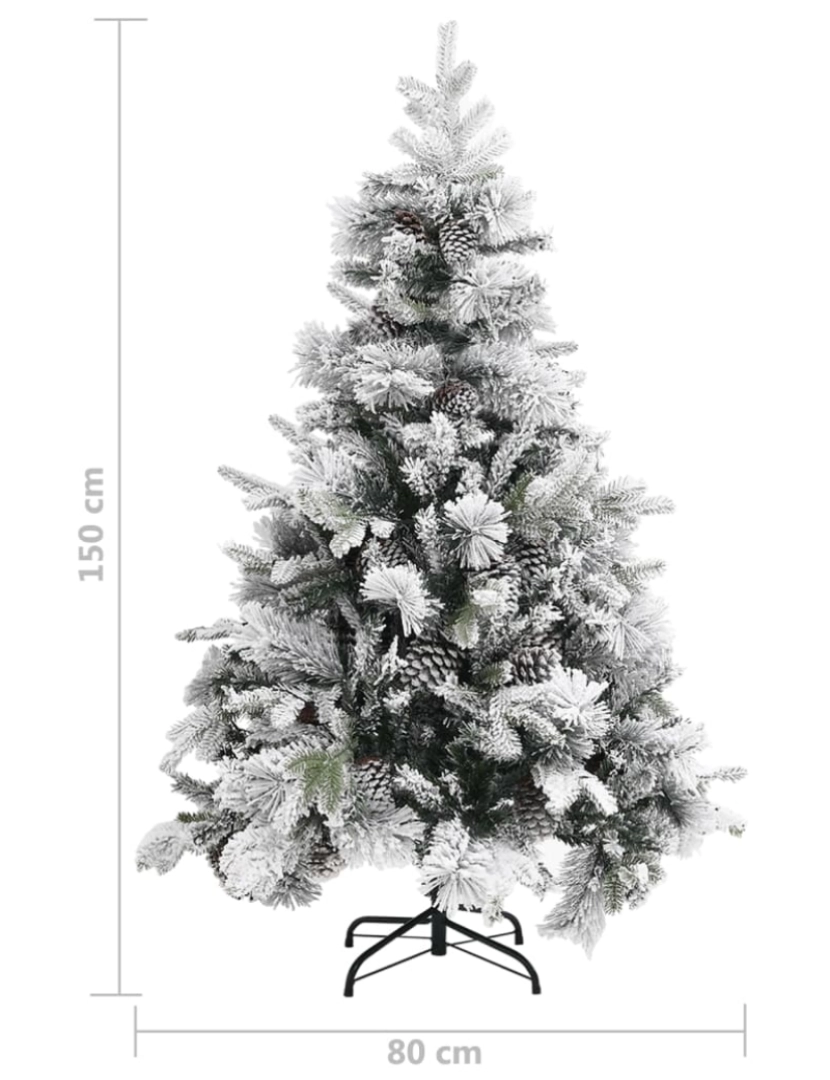 imagem de vidaXL Árvore de Natal c/ flocos de neve e pinhas 150 cm PVC e PE7