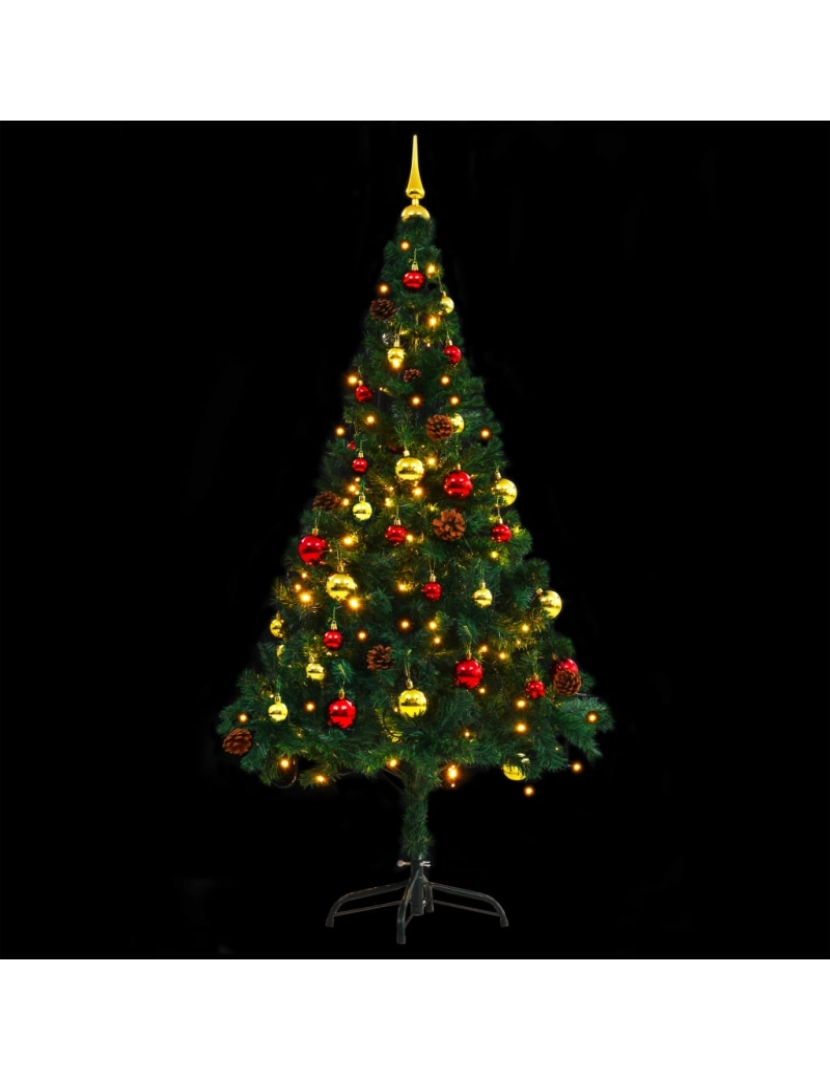 imagem de vidaXL Árvore de Natal artificial pré-iluminada + enfeites 150cm verde5