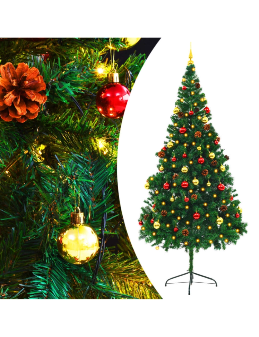 Vidaxl - vidaXL Árvore de Natal artificial pré-iluminada + enfeites 210cm verde