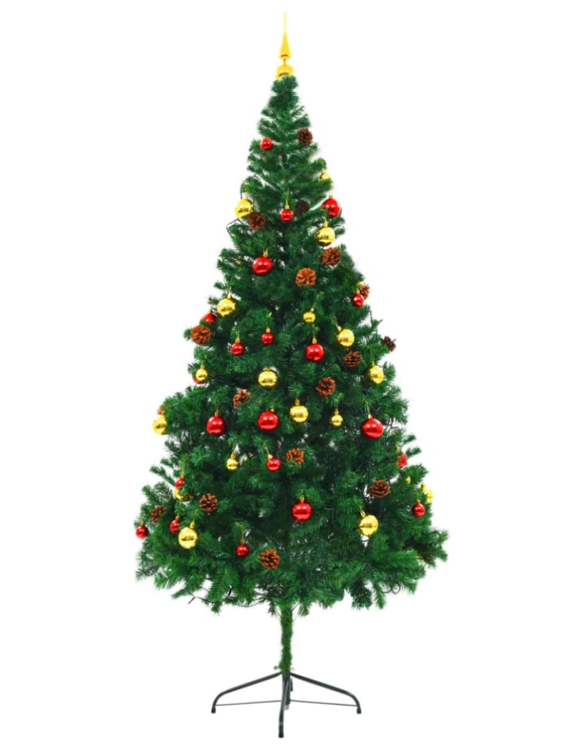 imagem de vidaXL Árvore de Natal artificial pré-iluminada + enfeites 210cm verde3