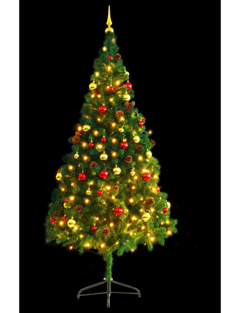 imagem de vidaXL Árvore de Natal artificial pré-iluminada + enfeites 210cm verde5