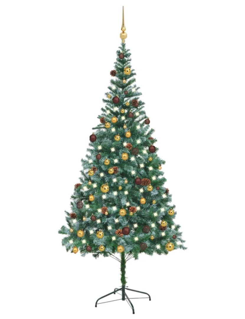 imagem de vidaXL Árvore Natal artificial pré-iluminada c/ bolas e pinhas 210 cm2