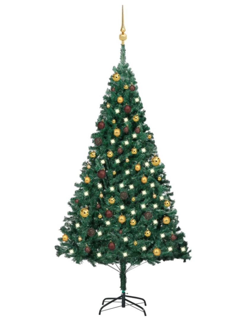 imagem de vidaXL Árvore Natal artificial pré-iluminada c/ bolas 180 cm PVC verde1