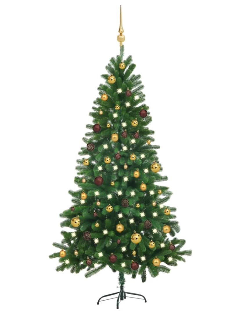 imagem de vidaXL Árvore Natal artificial pré-iluminada c/ bolas 180 cm verde1