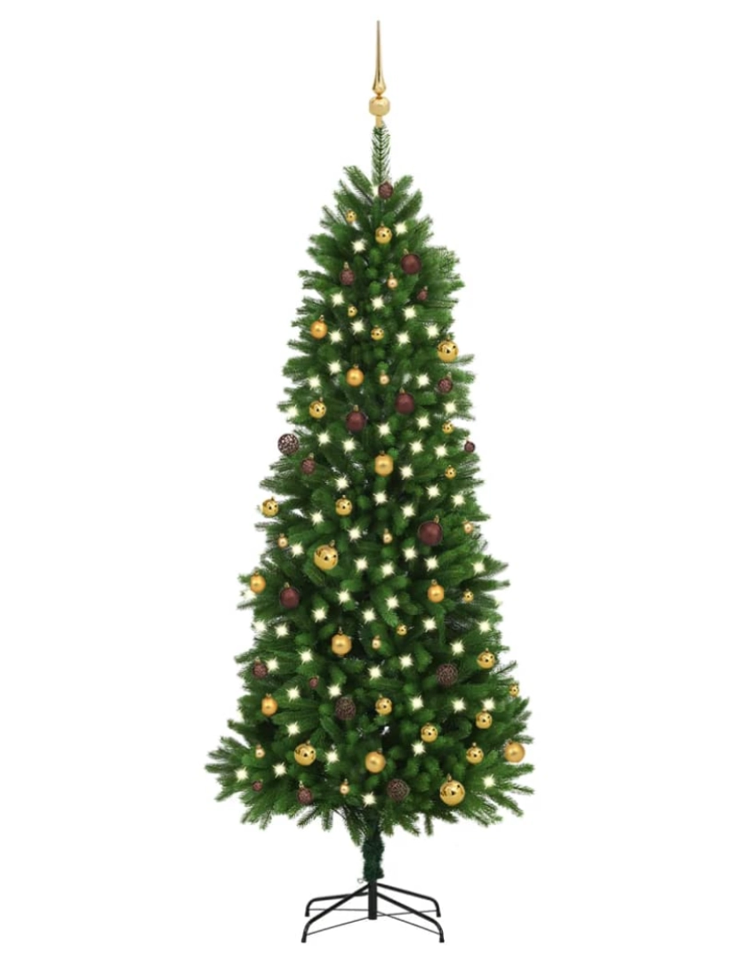 imagem de vidaXL Árvore Natal artificial pré-iluminada c/ bolas 240 cm verde1