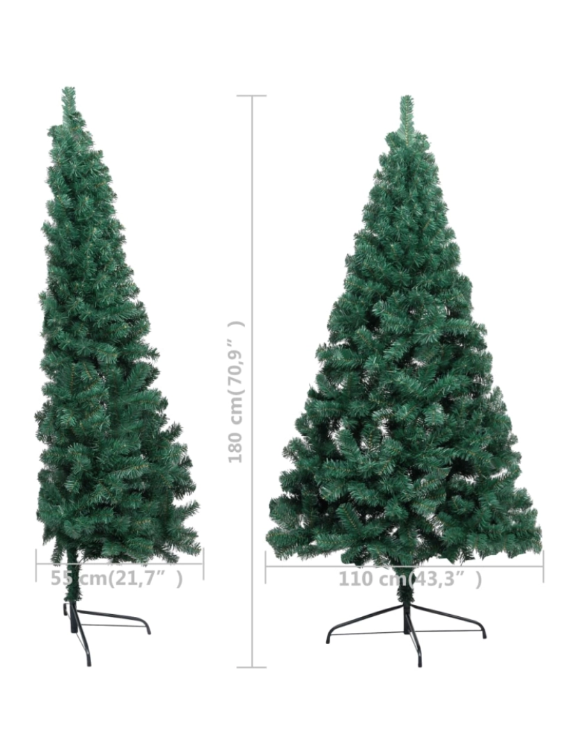 imagem de vidaXL Meia árvore Natal artificial pré-iluminada c/ bolas verde11